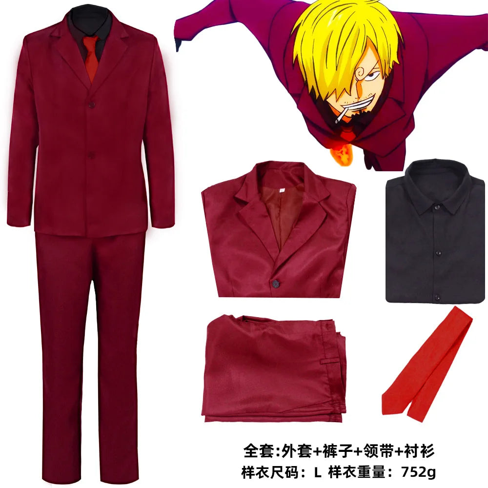 One Piece Sanji Cosplay Costume Red Suit