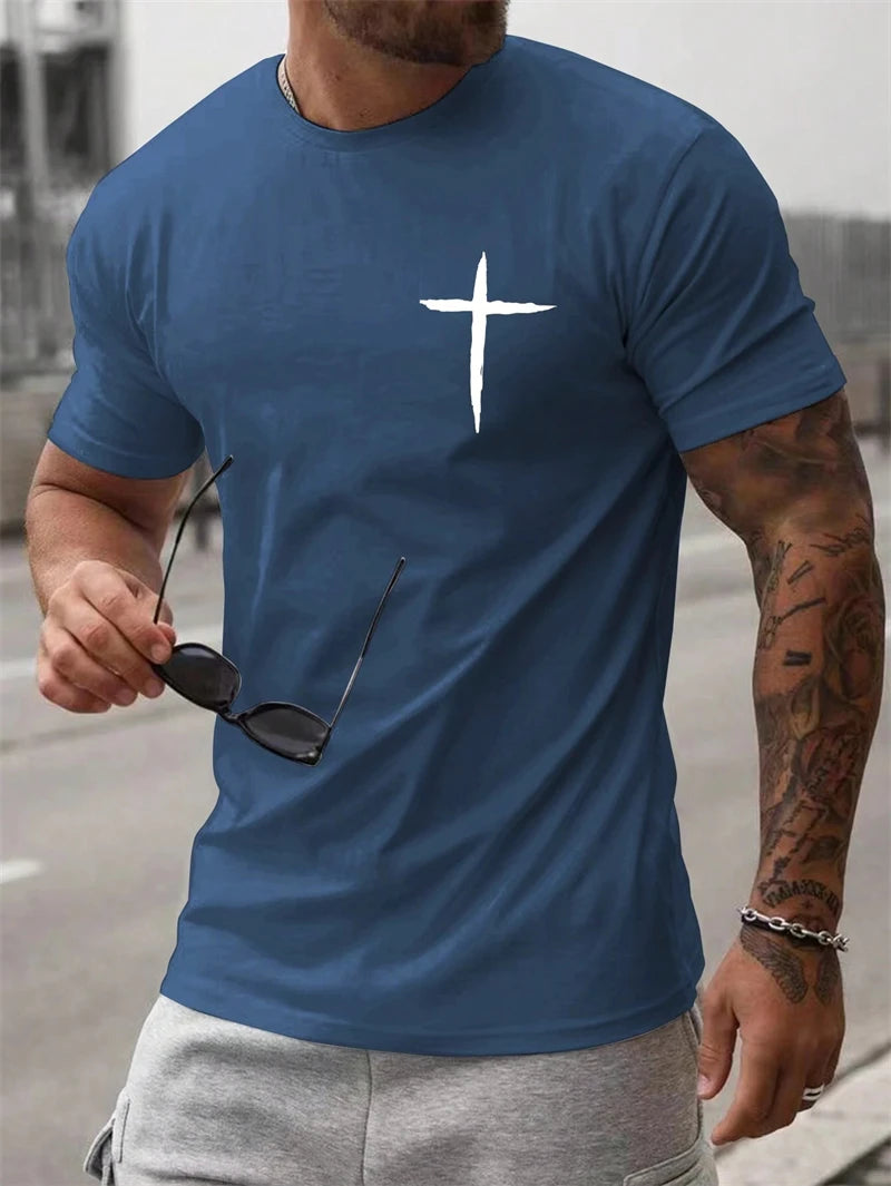 Simple Fashion Cross Pattern T Shirts For Men
