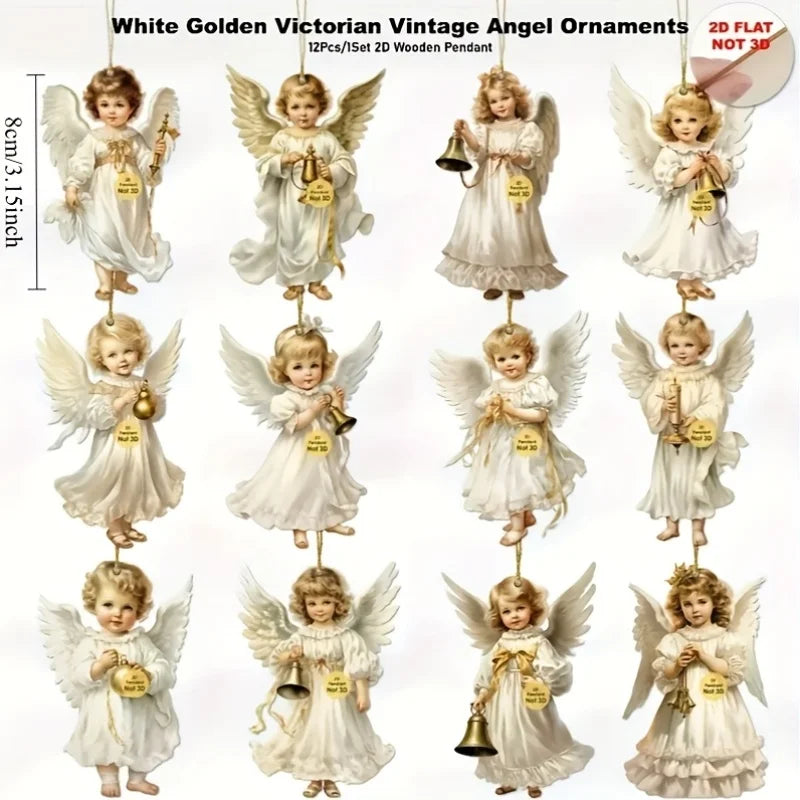 12pcs Christmas Angel Wooden Pendants