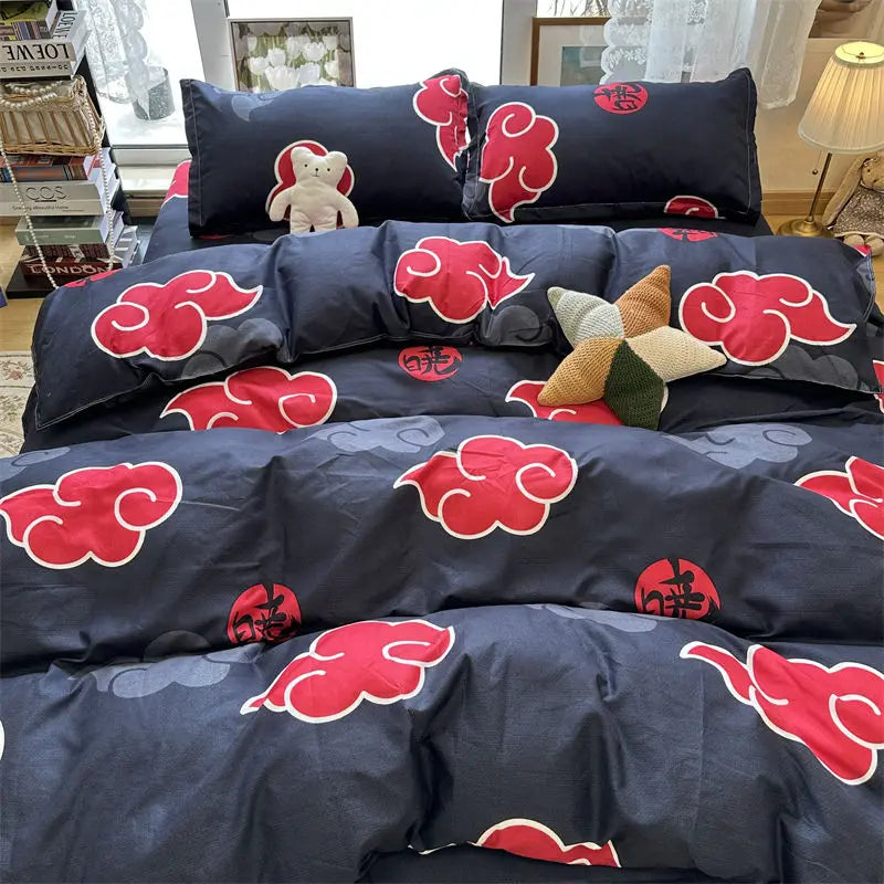 4Pcs/NARUTO Akatsuki Anime Bed Four-Piece Set
