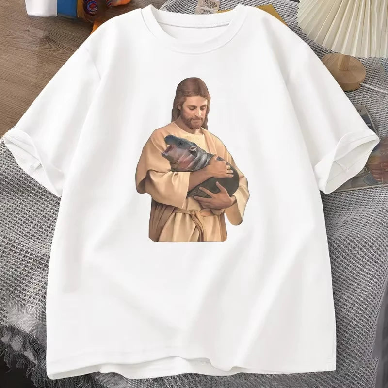 Funny Meme Jesus Holding Moo Deng