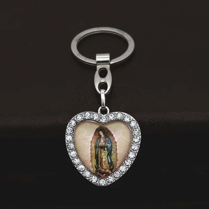 Crystal Heart Cross Jesus Keychain