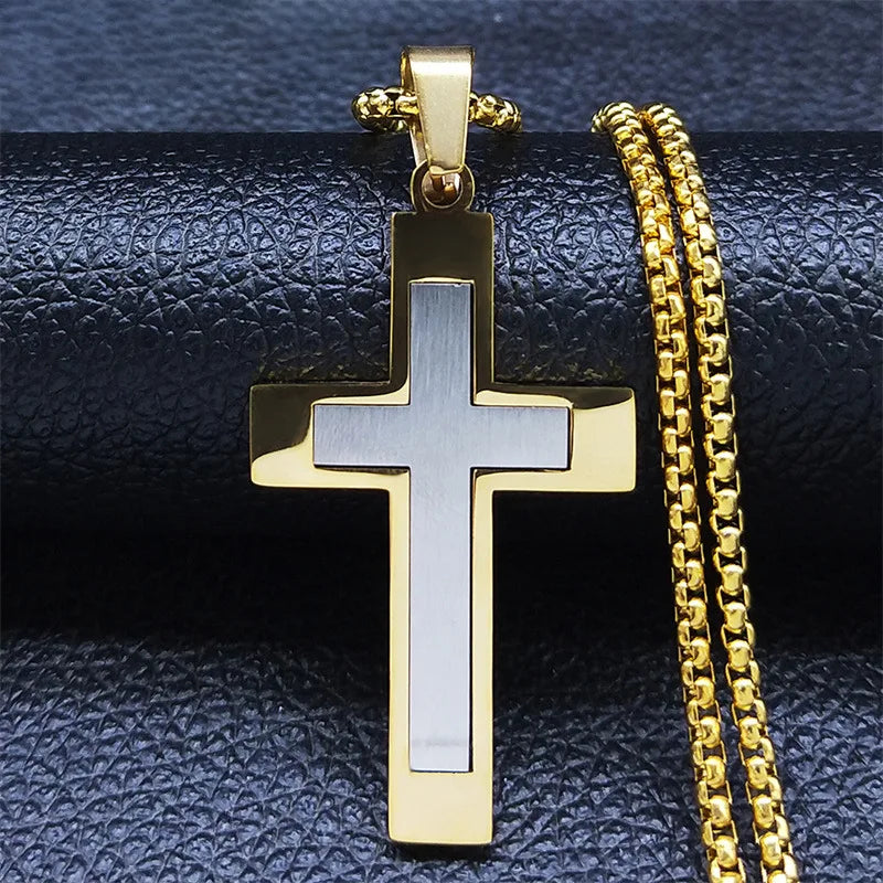 Stainless Steel Cross Pendant Chain Necklace