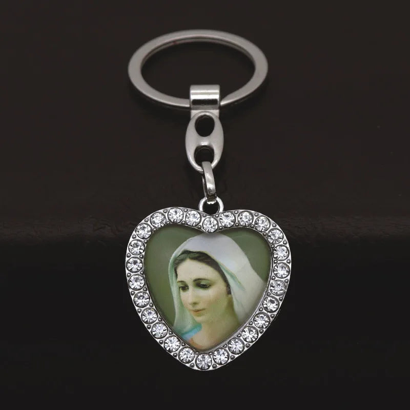 Crystal Heart Cross Jesus Keychain
