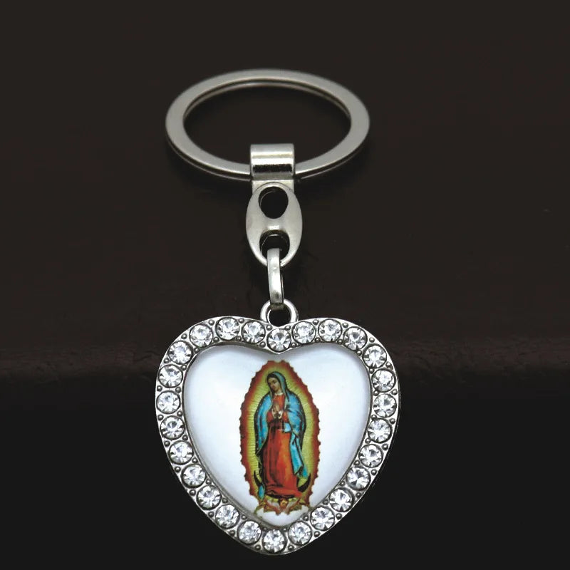 Crystal Heart Cross Jesus Keychain