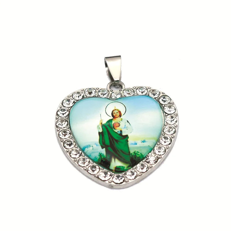 Crystal Heart Cross Jesus Keychain