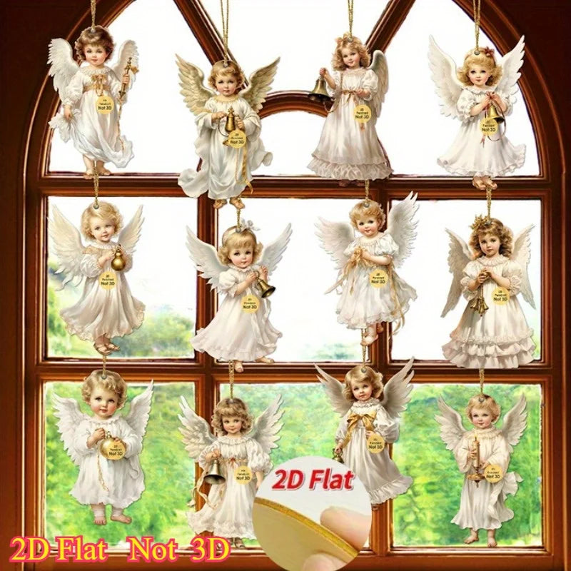 12pcs Christmas Angel Wooden Pendants