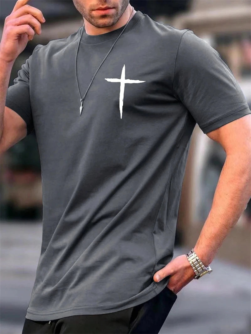 Simple Fashion Cross Pattern T Shirts For Men