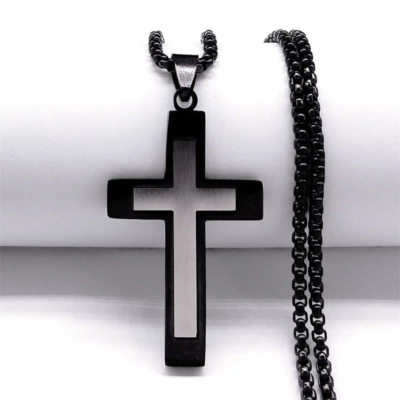 Stainless Steel Cross Pendant Chain Necklace
