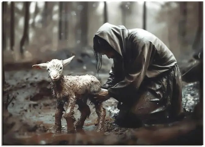 Jesus Saving The Lost Lamb Canvas Wall Art