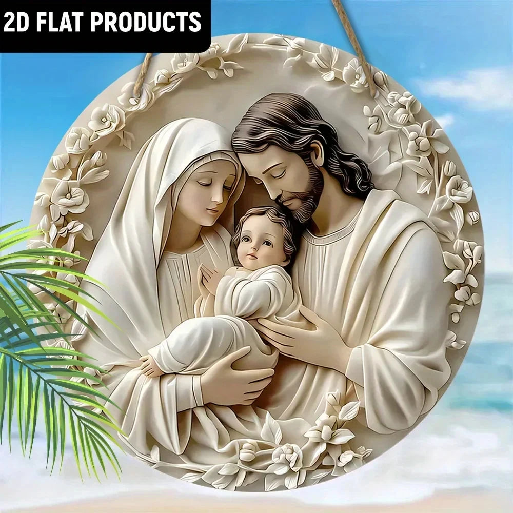 1/2pcs 2D Baptism Pray WoodenRound Hanging Sign Wall