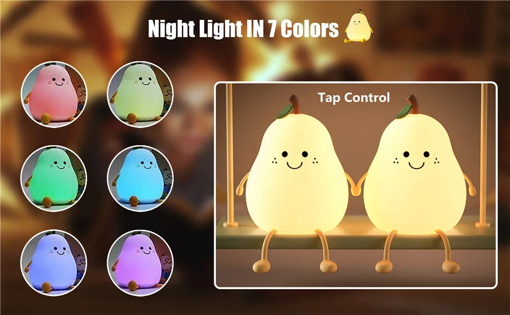 Night Lights Pear Shaped Cute Silicone Nightlight 7 Colors