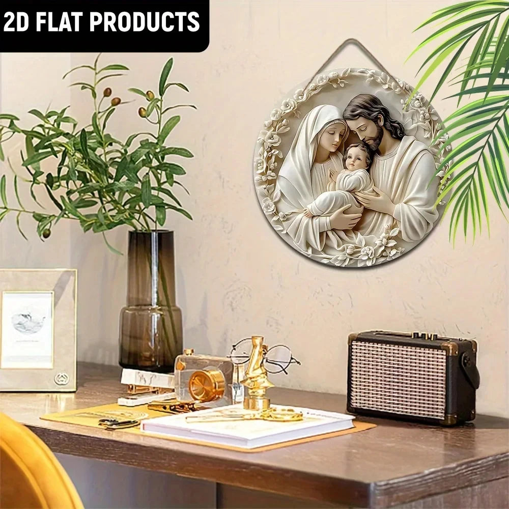 1/2pcs 2D Baptism Pray WoodenRound Hanging Sign Wall