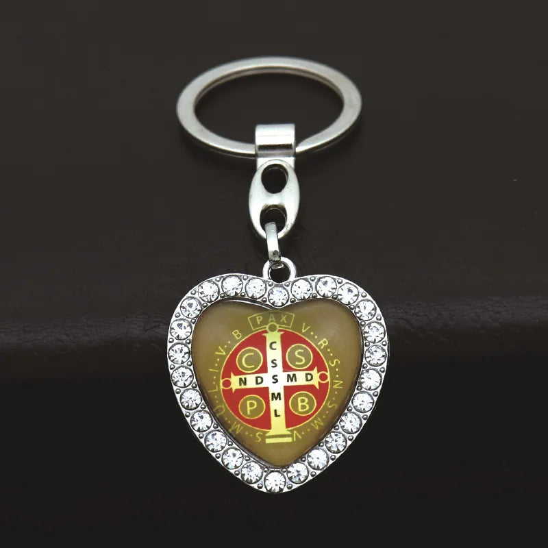 Crystal Heart Cross Jesus Keychain