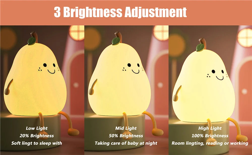 Night Lights Pear Shaped Cute Silicone Nightlight 7 Colors