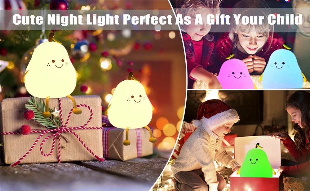 Night Lights Pear Shaped Cute Silicone Nightlight 7 Colors