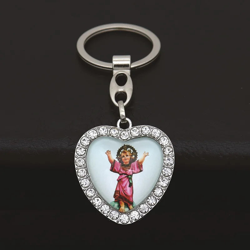 Crystal Heart Cross Jesus Keychain