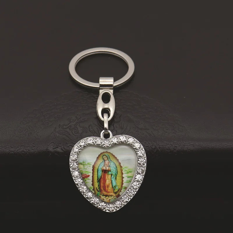 Crystal Heart Cross Jesus Keychain