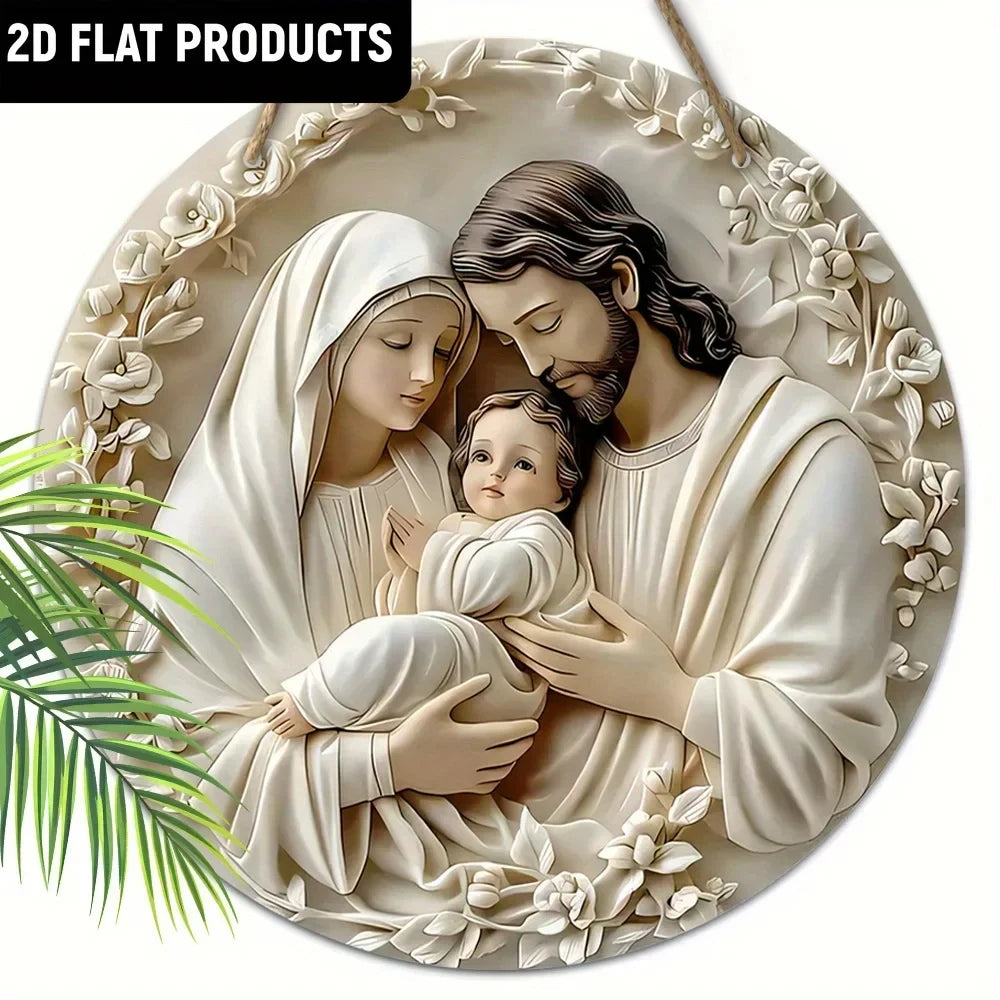 1/2pcs 2D Baptism Pray WoodenRound Hanging Sign Wall