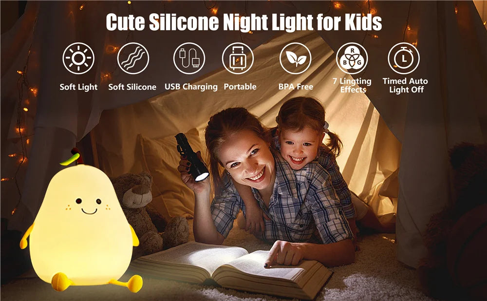 Night Lights Pear Shaped Cute Silicone Nightlight 7 Colors