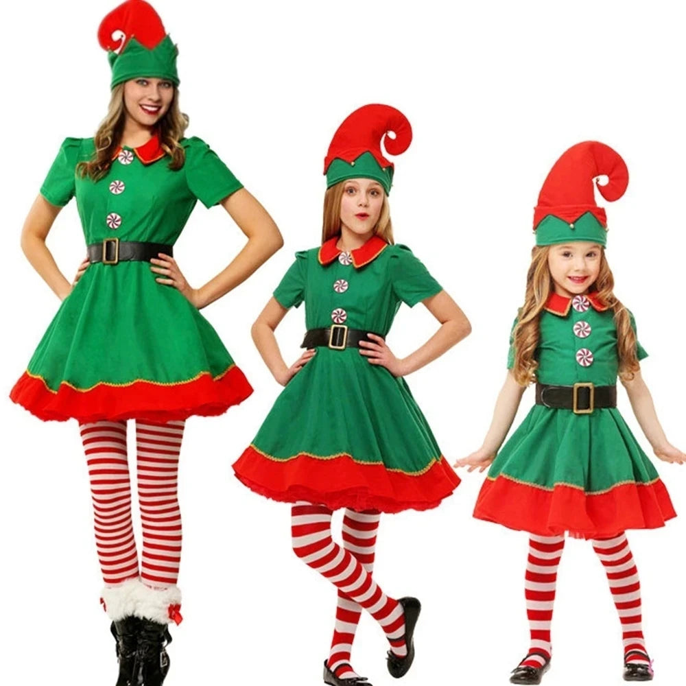 Children and adults Christmas elf costumes