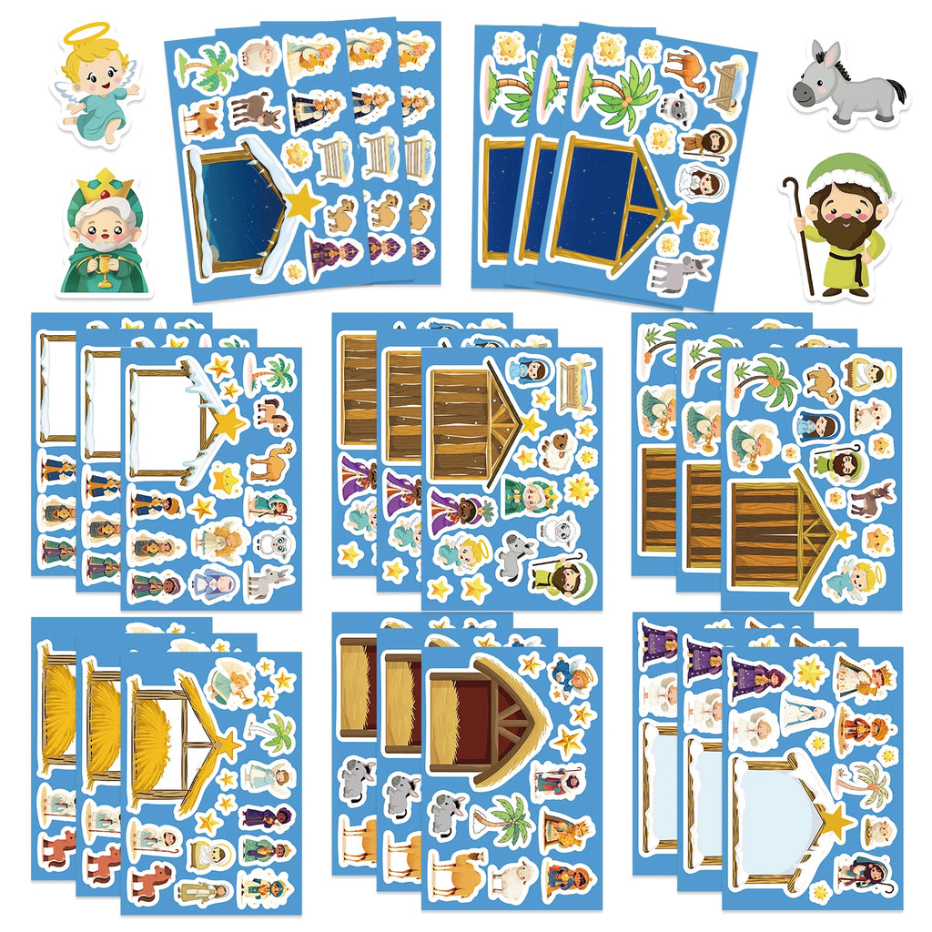 Cartoon Jesus Birth Scene Graffiti Stickers