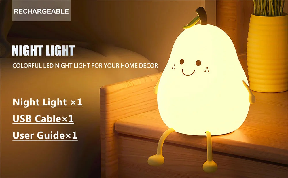 Night Lights Pear Shaped Cute Silicone Nightlight 7 Colors