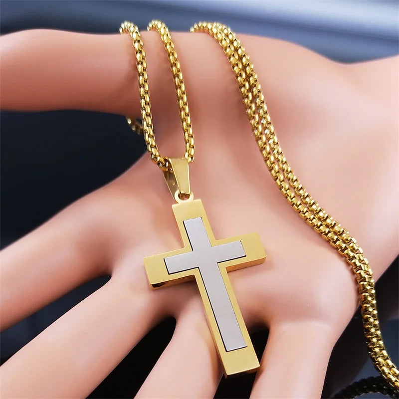 Stainless Steel Cross Pendant Chain Necklace