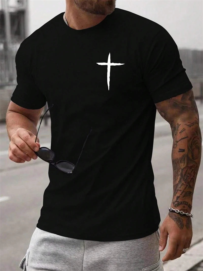 Simple Fashion Cross Pattern T Shirts For Men