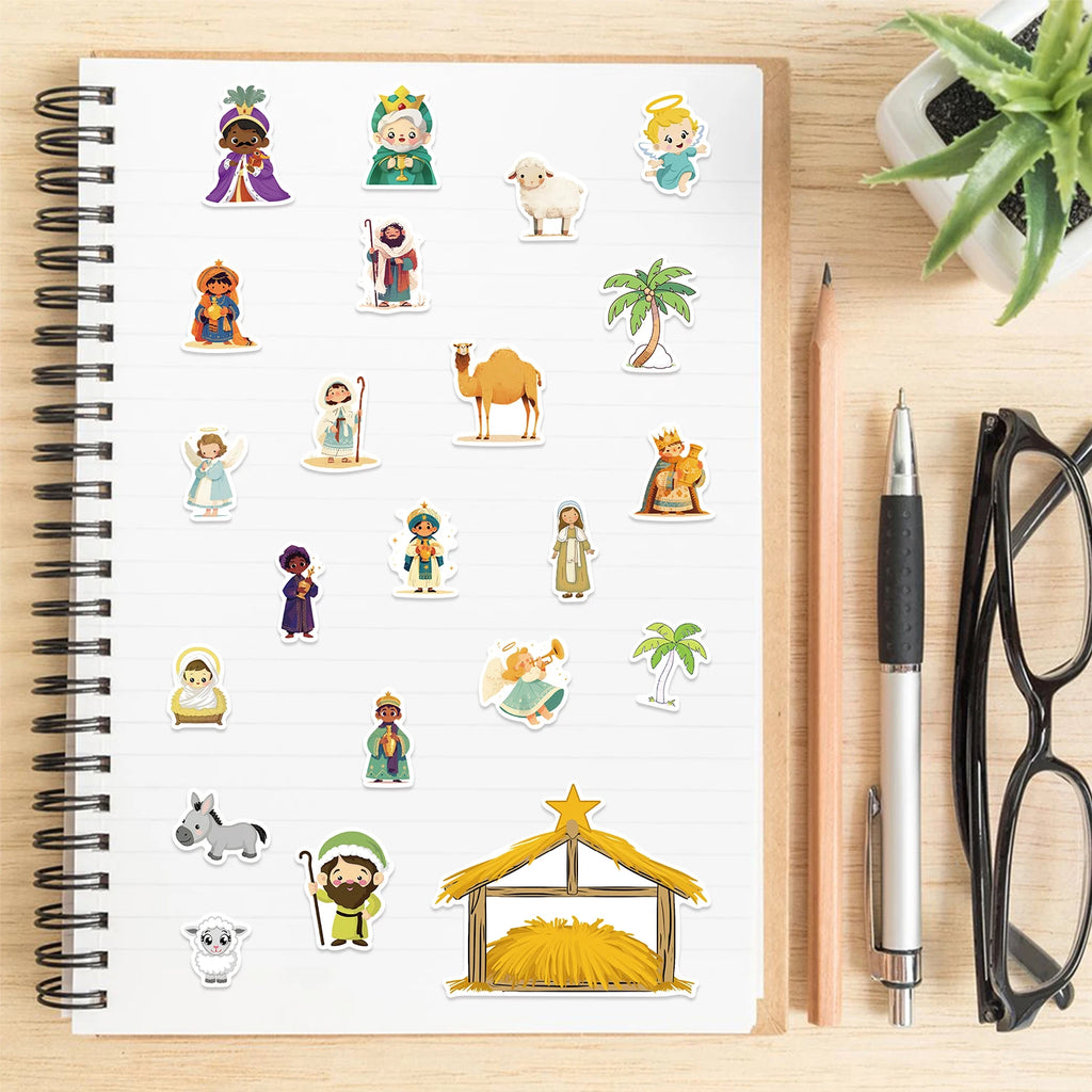 Cartoon Jesus Birth Scene Graffiti Stickers