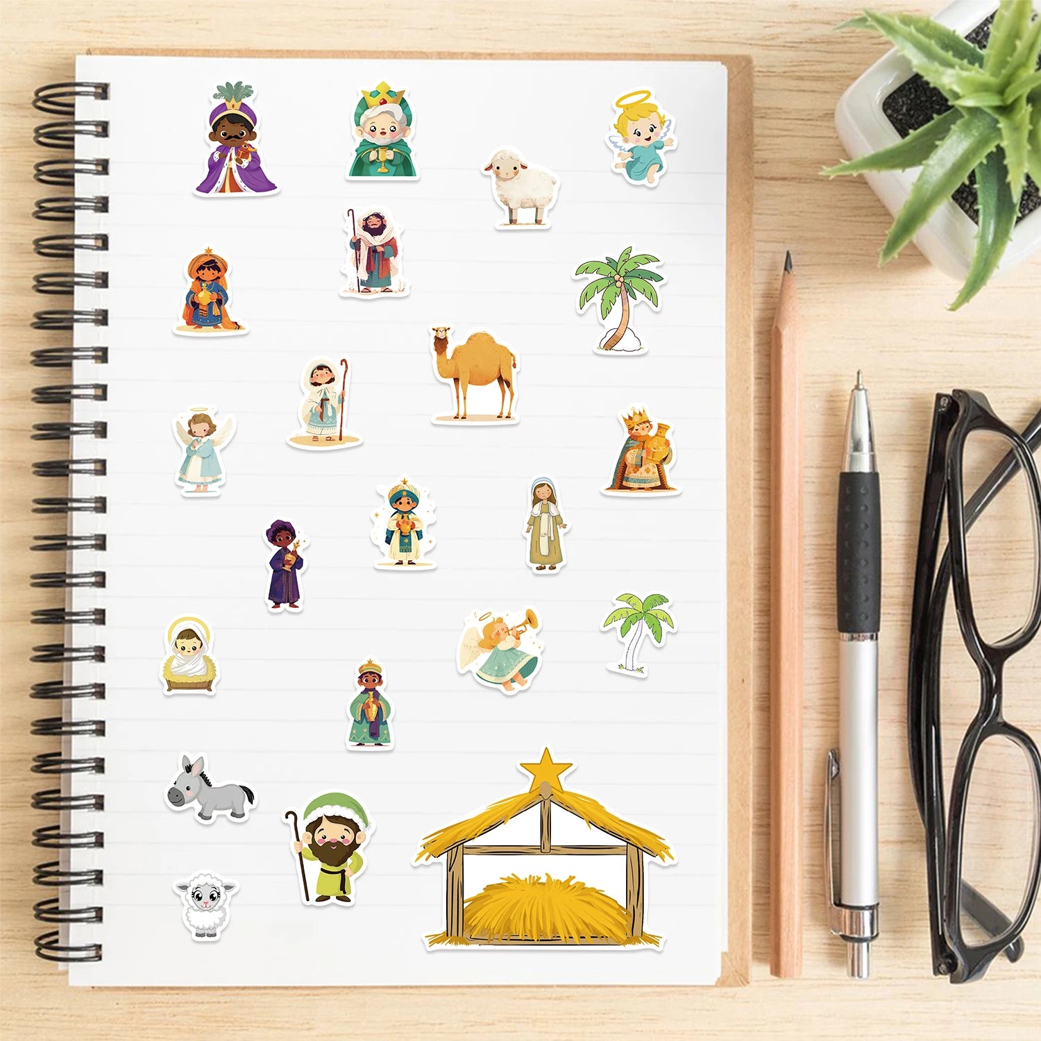 Cartoon Jesus Birth Scene Graffiti Stickers