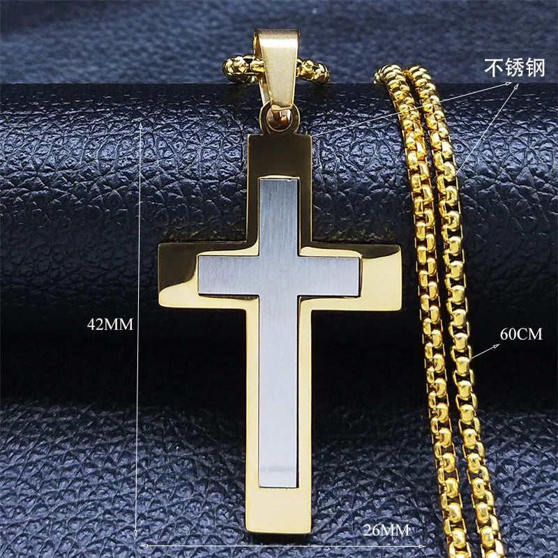 Stainless Steel Cross Pendant Chain Necklace