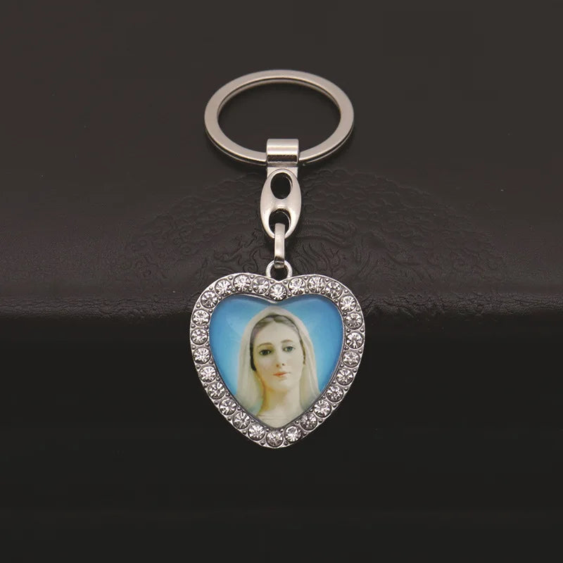 Crystal Heart Cross Jesus Keychain