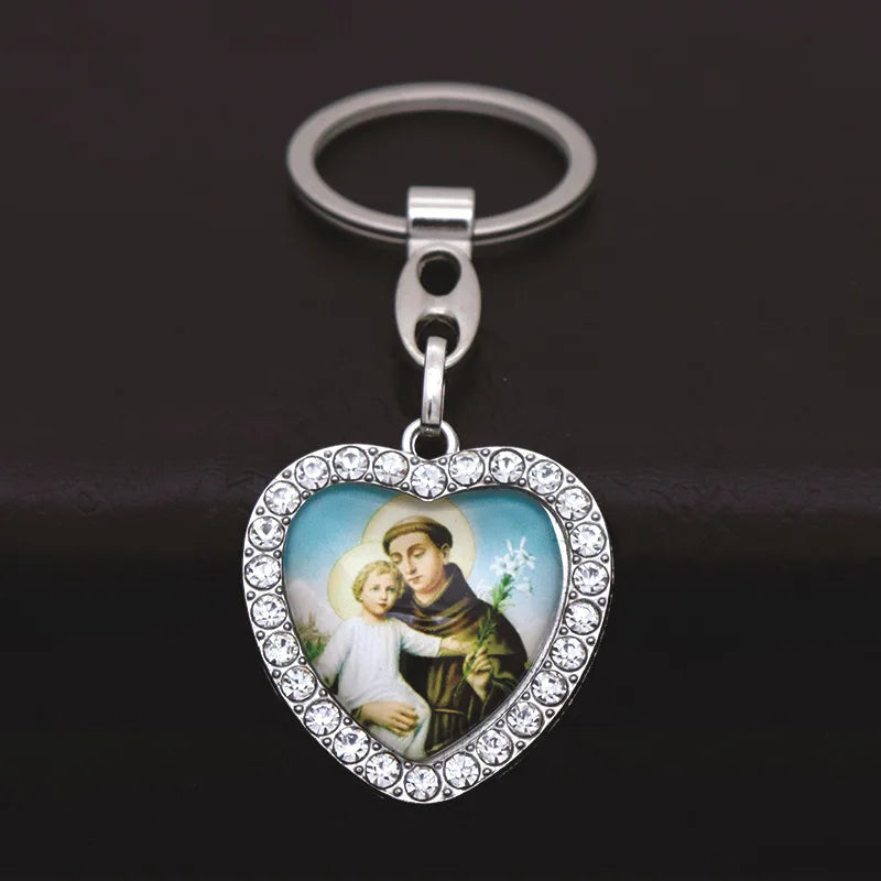 Crystal Heart Cross Jesus Keychain
