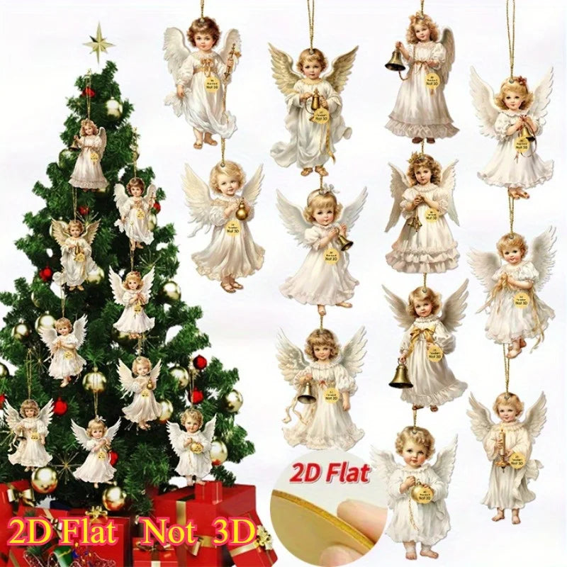 12pcs Christmas Angel Wooden Pendants