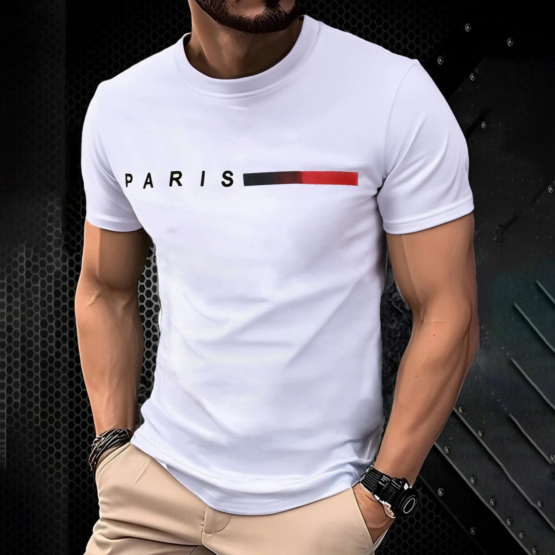 Men's casual round neck T-shirt with cross