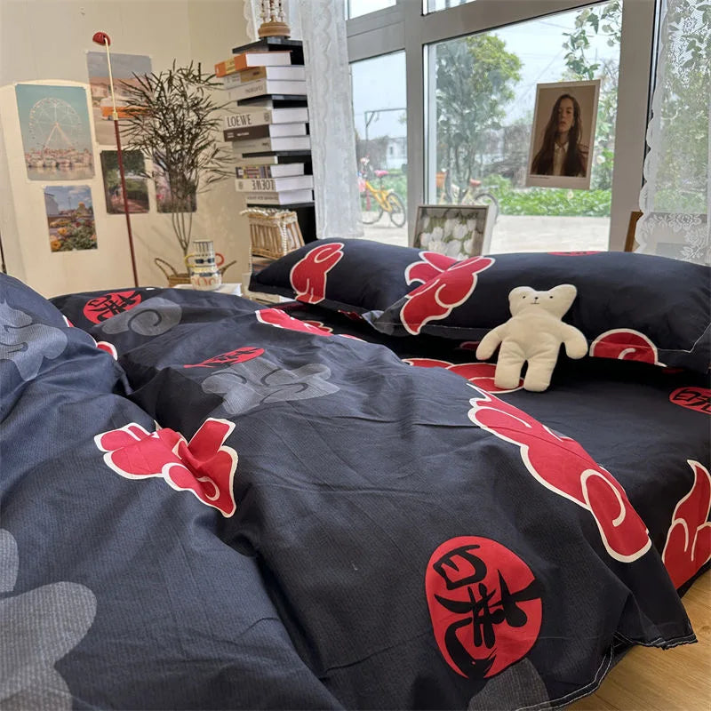 4Pcs/NARUTO Akatsuki Anime Bed Four-Piece Set