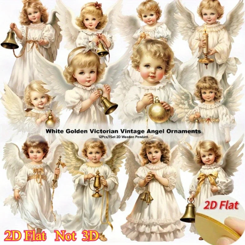 12pcs Christmas Angel Wooden Pendants