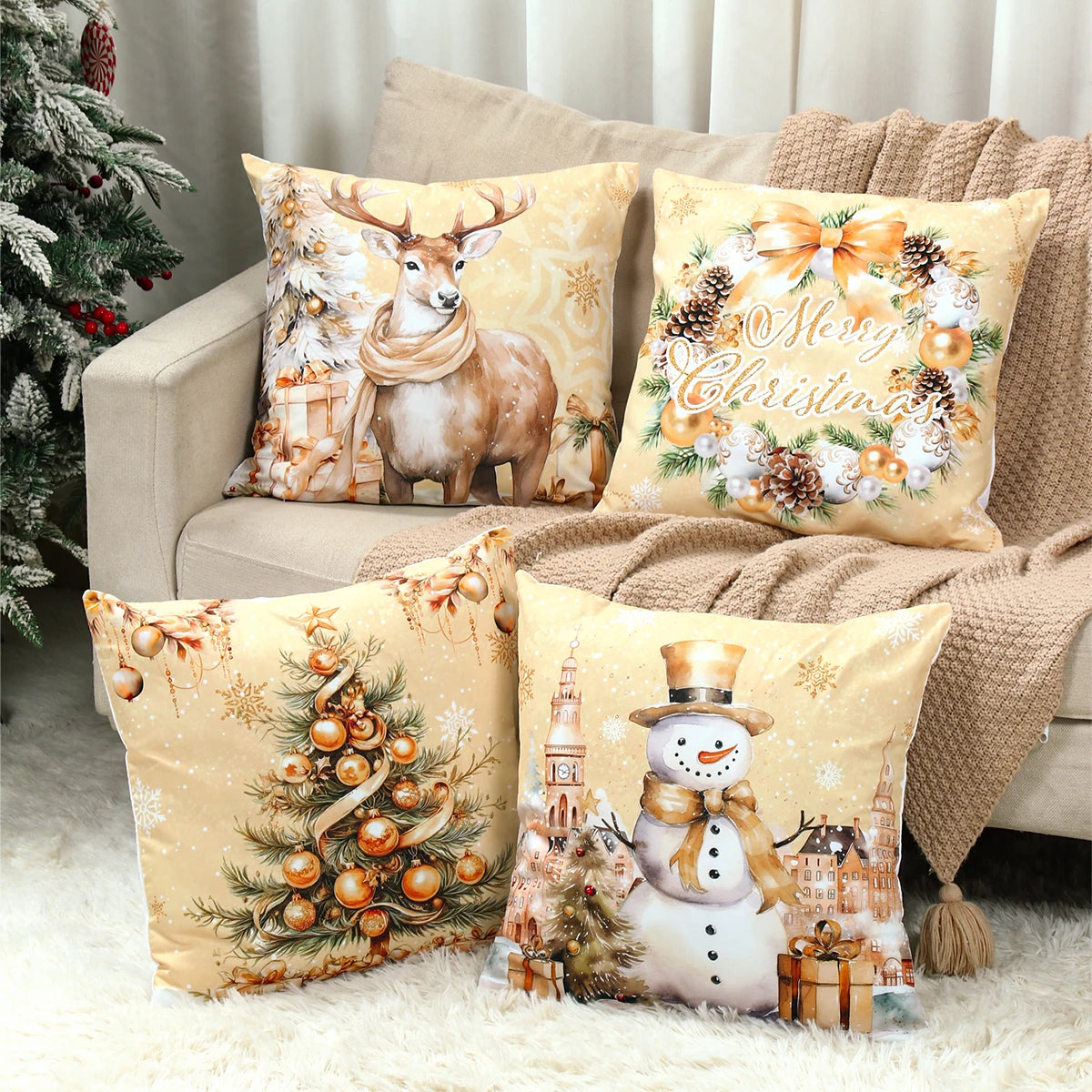 4pcs Merry Christmas Cushion Cover