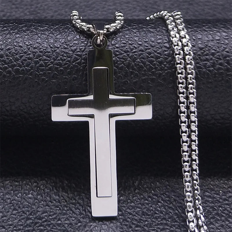 Stainless Steel Cross Pendant Chain Necklace