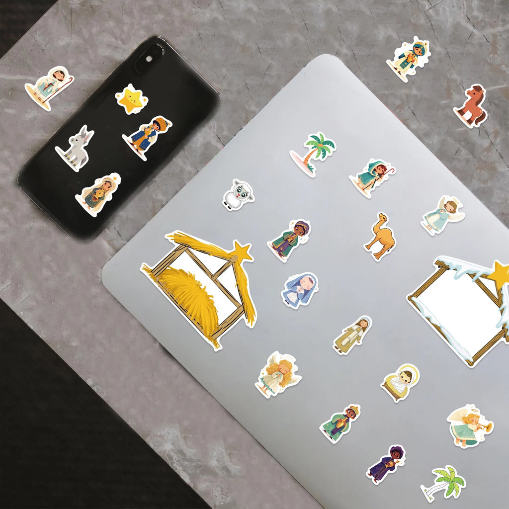 Cartoon Jesus Birth Scene Graffiti Stickers