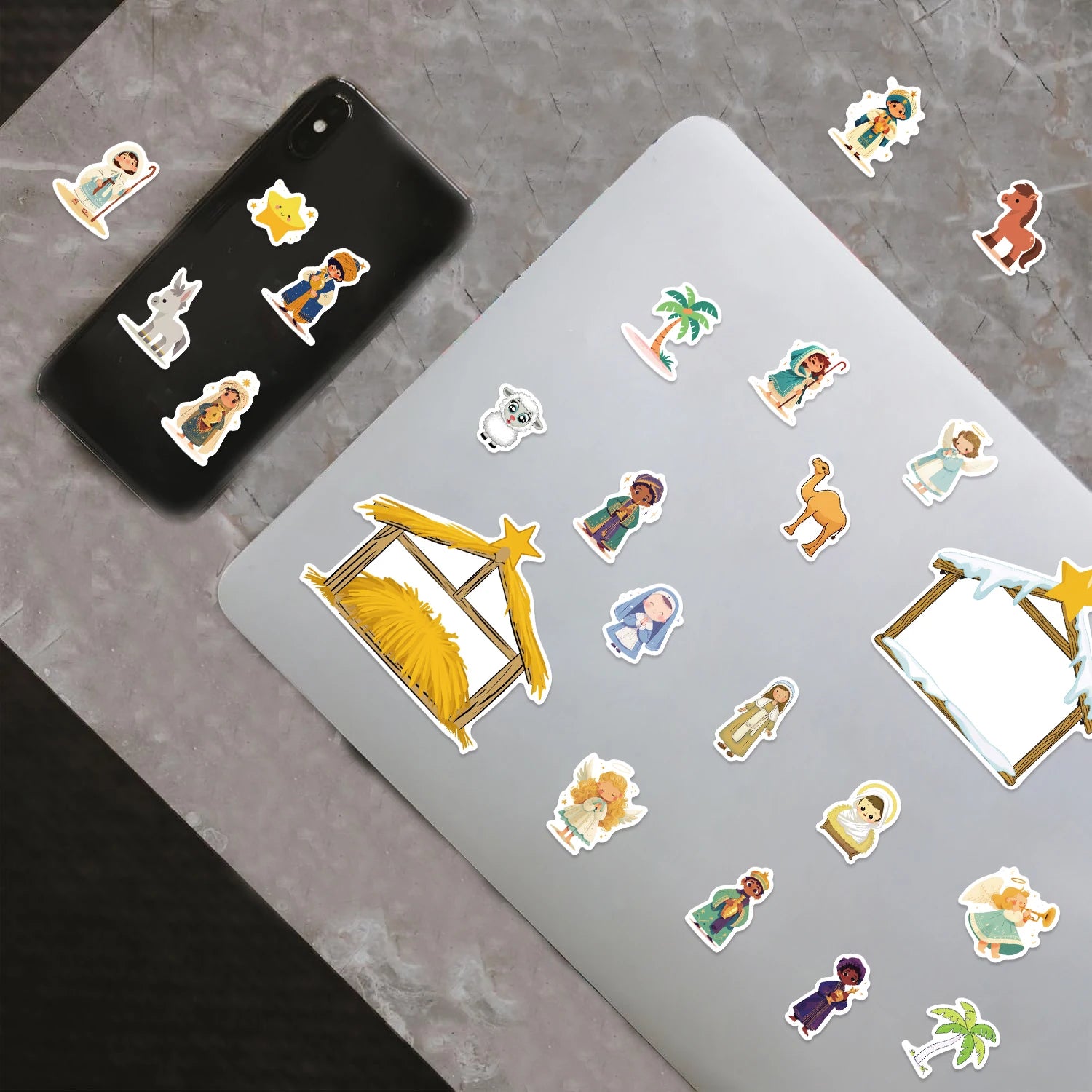 Cartoon Jesus Birth Scene Graffiti Stickers