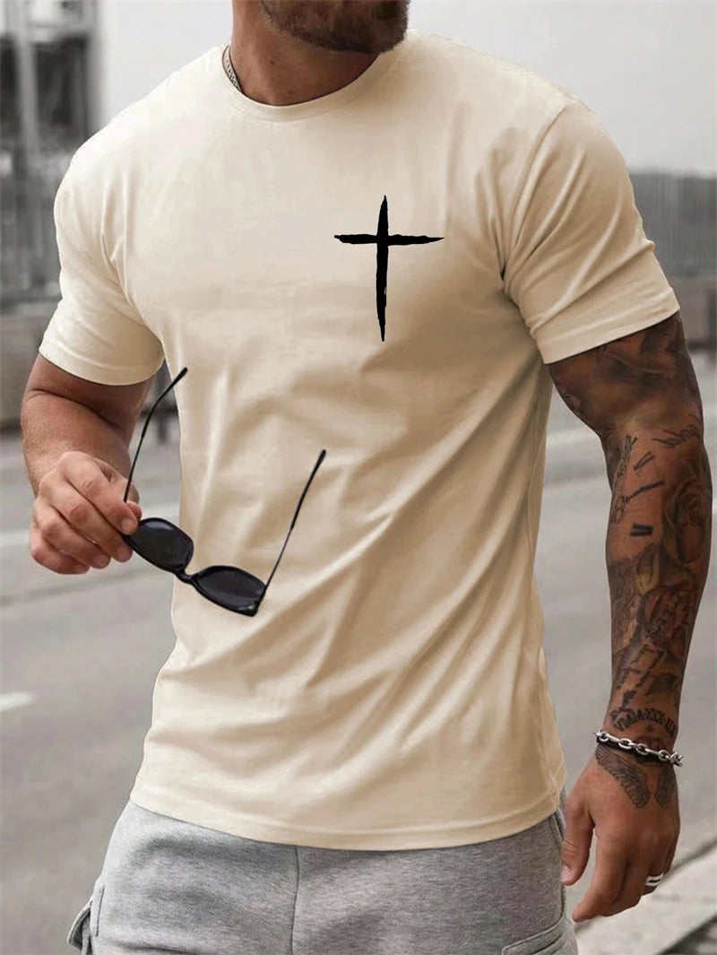 Simple Fashion Cross Pattern T Shirts For Men