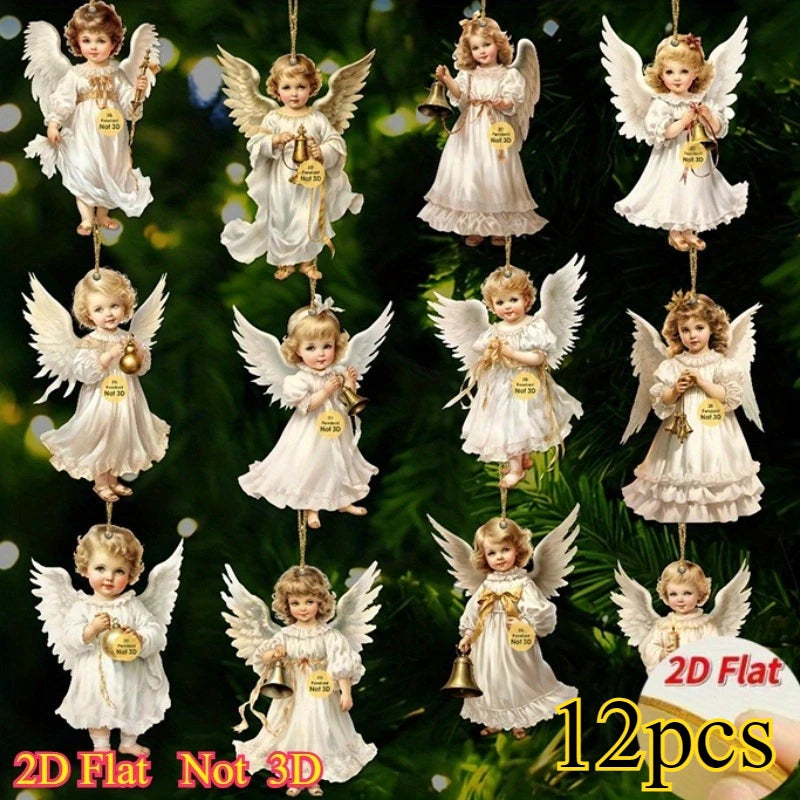12pcs Christmas Angel Wooden Pendants