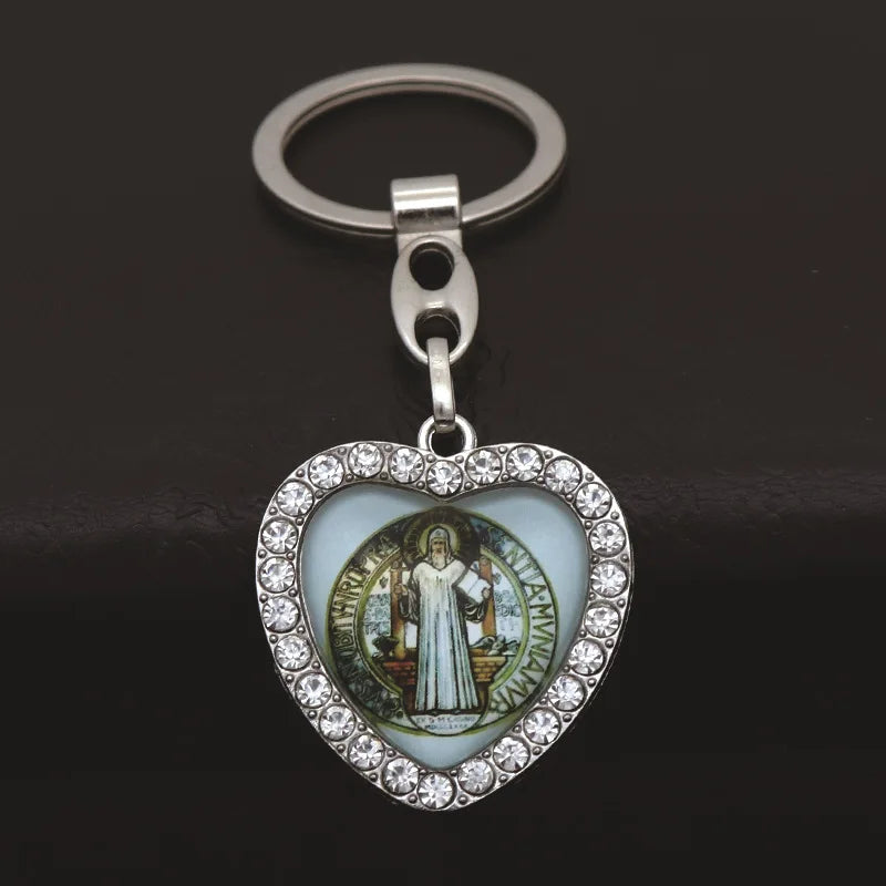 Crystal Heart Cross Jesus Keychain