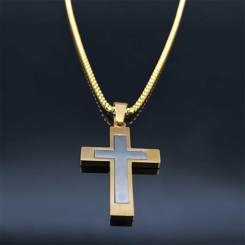 Stainless Steel Cross Pendant Chain Necklace